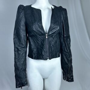 🅽🅴🆆 Rachel Roy 100% leather jacket, 100% silk lined jacket, graffiti print XS